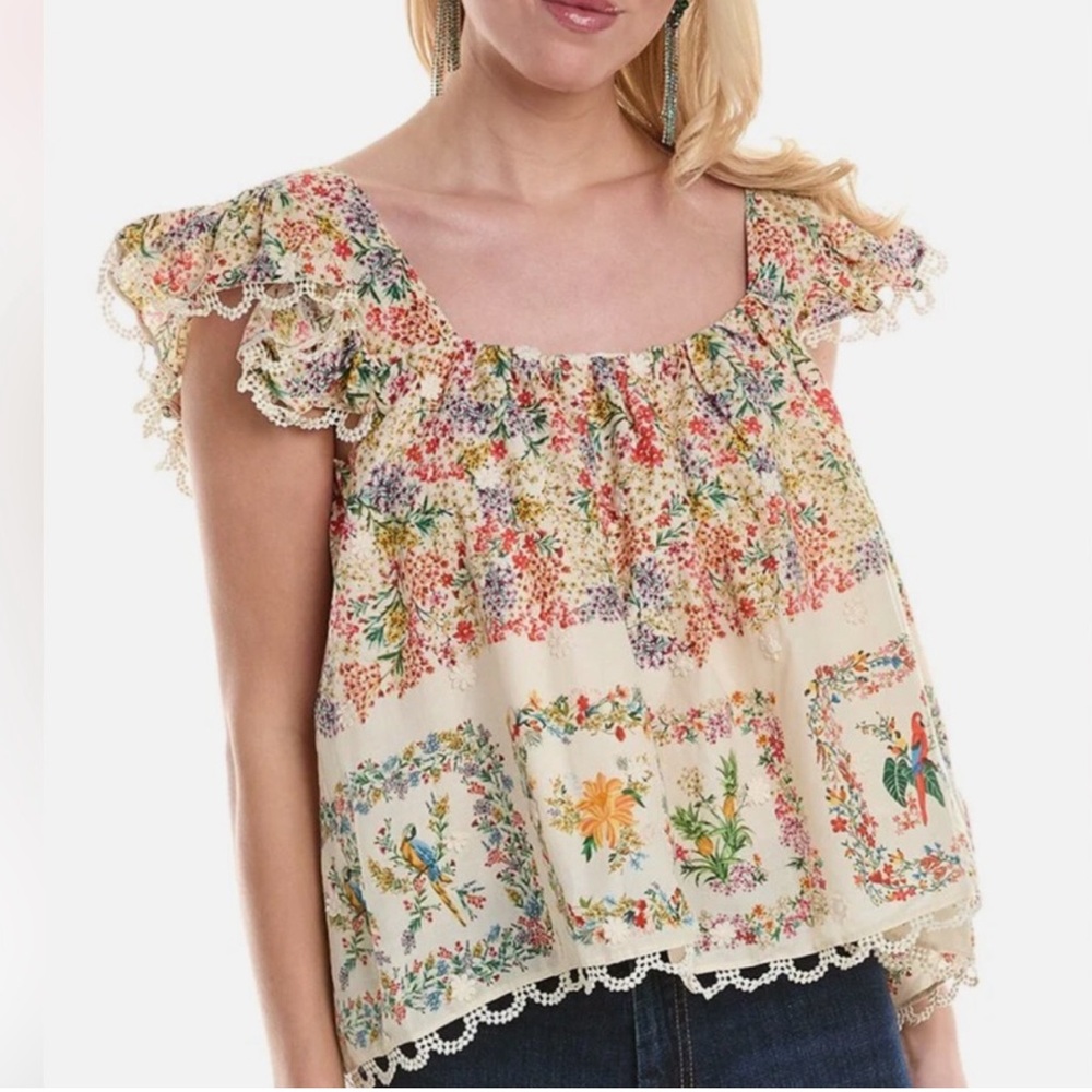 NWT Farm Rio Women's Floral Embroidered Blouse Square Neck Size M Multicolor - Picture 9 of 10